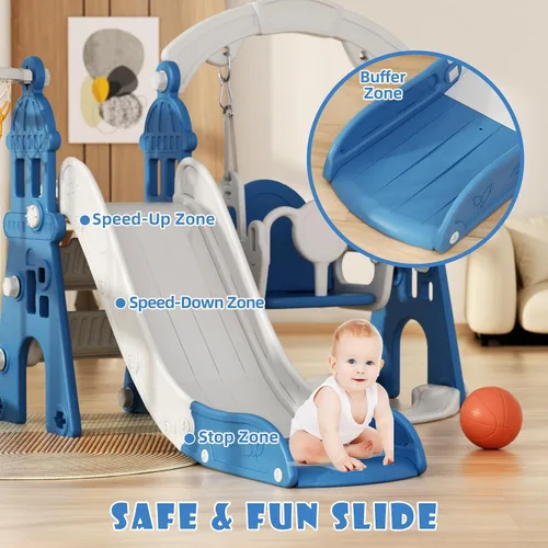 Vista 5 de XJD - Juego de tobogán y columpio 5 en 1 para niños pequeños, tobogán para niños de 1 año en adelante, juego de exterior para niños pequeños con aro