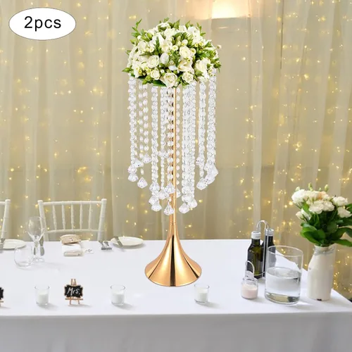 Vista 2 de 2 centros de mesa de boda para mesas, jarrones de 21.6 pulgadas de alto para centros de mesa de metal dorado para decoración de mesa para boda