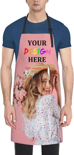 Vista 2 de Delantales personalizados con dos bolsillos para mujeres y hombres, delantales personalizados impresos con texto fotográfico para cocinero de cocina