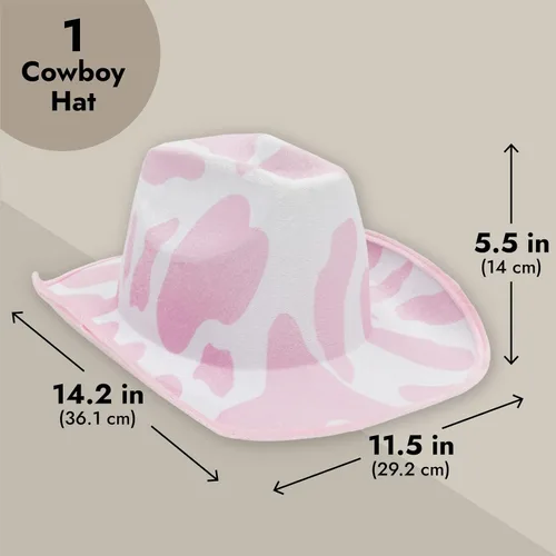 Vista 3 de Zodaca Sombreros de vaquero para mujeres y hombres, talla única, sombrero de vaquera con estampado de vaca rosa, espuma EVA suave y terciopelo