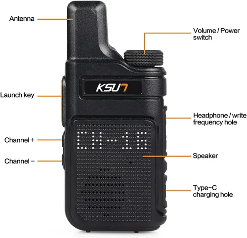 Vista 3 de KSUN Walkie Talkies con auricular y micrófono 22 canales resistente a las caídas, mini pantalla de largo alcance VOX 4000mAh batería recargable