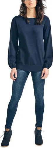 Vista 2 de Nautica Suéter clásico de algodón suave con cuello barco para mujer