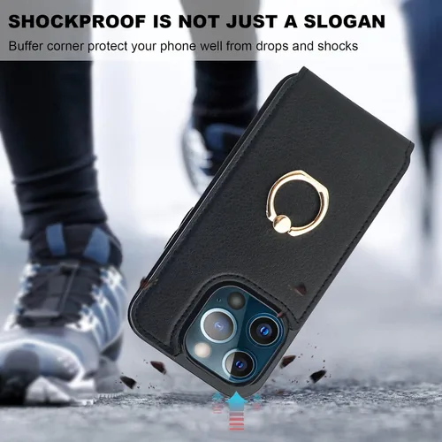 Vista 7 de Folosu Funda compatible con iPhone 13 Pro con soporte para tarjetas, rotación de 360°, soporte de anillo de dedo con función atril, protección RFID