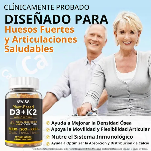 Vista 4 de Gomitas de vitamina D3 K2 - D3 5000iu + K2 200mcg + calcio 600mg