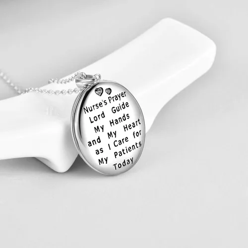 Vista 3 de POPKIMI Regalos para enfermera, médico, caduceo, estetoscopio, collar con medallón que sostiene fotos, médico, medicina de enfermería, joyería