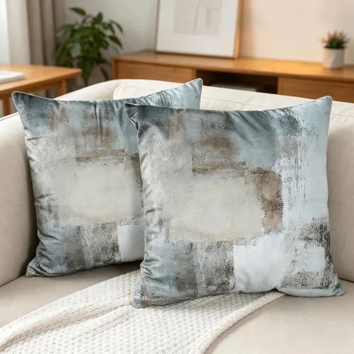 Vista 11 de OYIMUA Juego de 2 fundas de almohada azules de 18 x 18 pulgadas, modernas fundas de almohada abstractas azules y grises para sofá, fundas