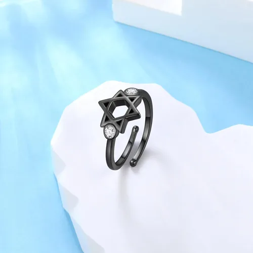 Vista 67 de Jewmon Anillo de plata de ley con estrella de David para mujer – Anillo ajustable Magen David – Amuleto Wicca – Regalos judíos