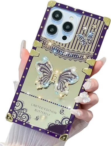 Vista 39 de Funda Rectangular de Lujo Femenina Compatible con iPhone 16 Pro Max Diseñada con Soporte de Anillo de Diamante con Función de Atril