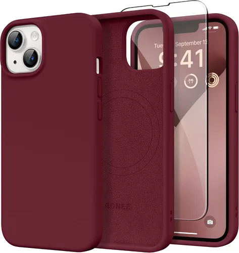 Vista 78 de GONEZ Funda magnética para iPhone 14, compatible con Magsafe, con protector de pantalla + protector de cámara, forro de microfibra antiarañazos
