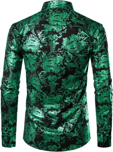 Vista 2 de ZEROYAA Camisa de vestir de cachemira de lujo para hombre, con estampado floral brillante, camisas con botones para fiesta de graduación