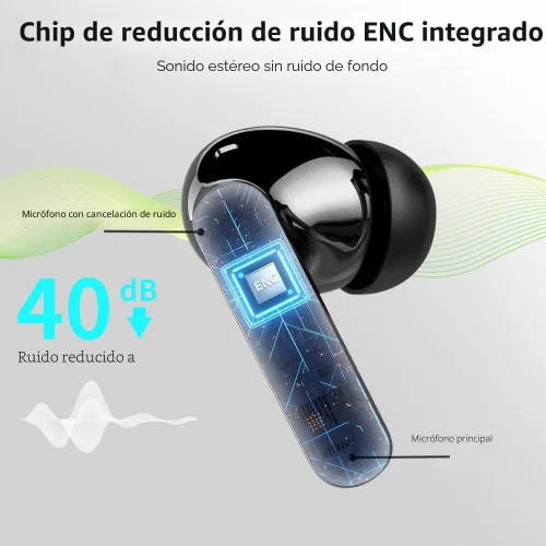 Vista 3 de Auriculares inalámbricos, Auriculares Bluetooth 5.4 con graves estéreo, Auriculares intrauriculares con micrófono de cancelación de ruido y pantalla
