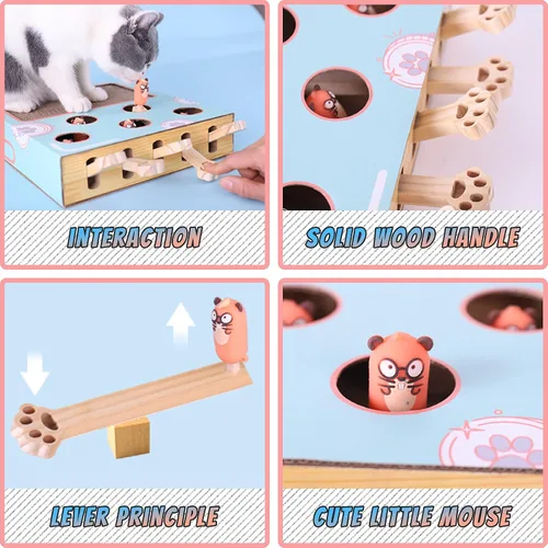 Vista 3 de Juguetes de enriquecimiento para gatos de interior con almohadilla para rascar gatos, caja de cartón para gatos para divertirse mucho, juguete