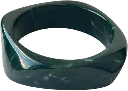 Vista 7 de Fuqimanman2020 Pulsera cuadrada irregular de resina acrílica retro colorida gruesa geométrica para mujer Verde