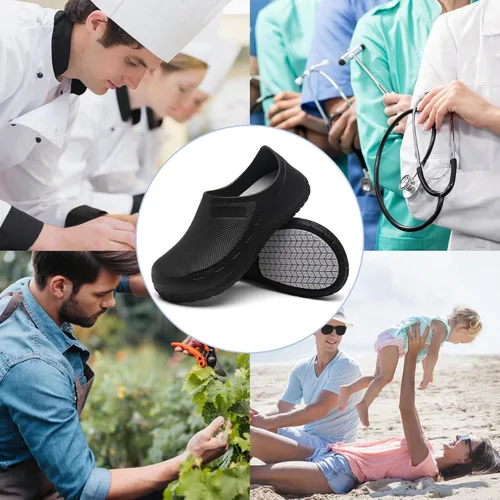Vista 6 de Zapatos de chef para hombre, zapatos para cocina, zapatos de trabajo antideslizantes para mujer, zuecos cómodos para enfermera, zapatos de cocodrilo