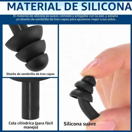 Vista 4 de Xuhal - 100 pares de tapones para los oídos negros con cable a granel, tapones para los oídos de silicona reutilizables