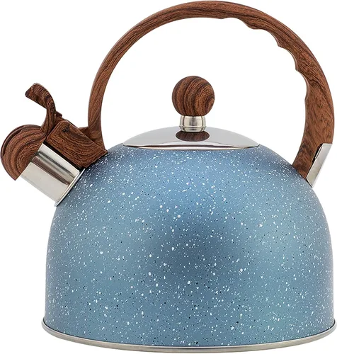 Vista 10 de Vilihkc Hervidor de té de acero inoxidable con mango anticalor de grano de madera, 2.6 cuartos de galón/2.5 litros, silbidos fuertes para té, café