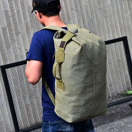 Vista 6 de Militar bolsa de lona de carga superior doble correa mochila de lona ejército viaje tamaño grande