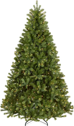 Vista 9 de National Tree (PEDD1–312–100) Douglas Árbol de navidad de tacto casi real con caída posterior y bisagras, 1000 luces claras