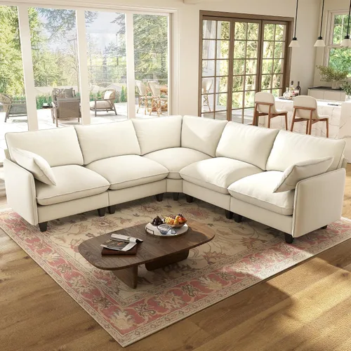 Vista 17 de WorthFurni Sofá modular modular de 105 pulgadas con asiento profundo, sofá nube en forma de L con cojines de gran tamaño y otomanas móviles, sofás