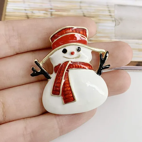 Vista 3 de SELOVO Broche de invierno de muñeco de nieve esmaltado rojo blanco tono dorado joyería, Cristal