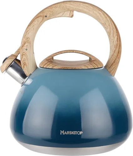 Vista 18 de MARSKITOP Tetera para estufa, tetera silbante para estufa, tetera de acero inoxidable de grado alimenticio con mango ergonómico Cool Touch, 2.6 Negro