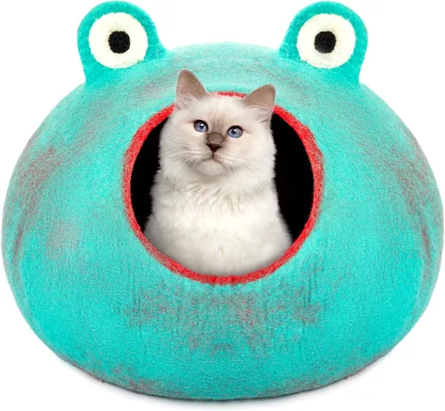 Vista 20 de Woolygon - Lujosa cueva de lana merina para gatos, cápsula plegable para gatos de interior, recinto de fieltro para mascotas de alta calidad, casa