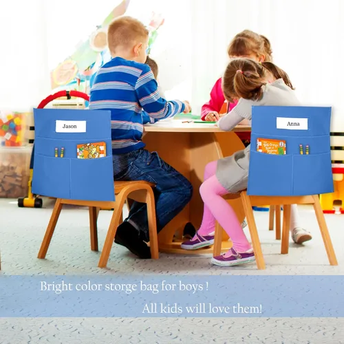 Vista 4 de Organizador colgante para silla de aula, bolsa de almacenamiento con bolsillo para asiento de estudiante, suministros escolares para niños, 10