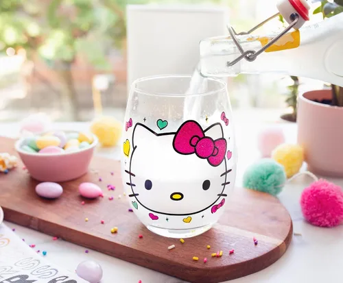Vista 4 de Silver Buffalo Sanrio Hello Kitty You Had Me At Hello Glitter - Vaso de vino sin tallo para cócteles, capacidad para 20 onzas Hello Kitty Me Tuviste