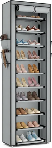 Vista 9 de ROJASOP Zapatero con cubiertas, organizador de zapatos grande de 10 niveles, almacenamiento alto para 20-22 pares de zapatos y botas, organizador