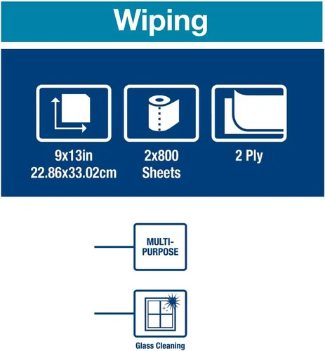 Vista 7 de Tork Limpiaparabrisas de papel blanco W1/W2, multiusos, 2 x 800 hojas, 130211B
