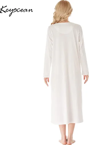 Vista 2 de Keyocean. - Camisón largo para mujer, de algodón, suave, ligero, ropa de dormir y de descanso para el verano.