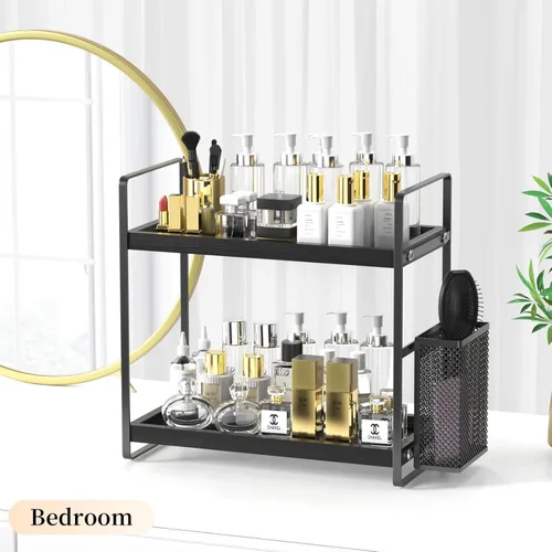 Vista 5 de LEMIKKLE Organizador de Baño para Encimera, Organizador de Mostrador para Decoración de Baño, Estante de Fregadero de Madera para Almacenamiento