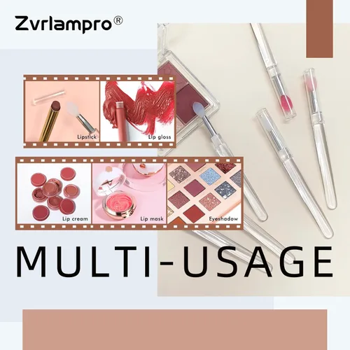 Vista 2 de Cepillo de labios de silicona, 4 varillas de brillo de labios rosa con tapa, cerdas de silicona suaves, 6 pulgadas de longitud, para brillo