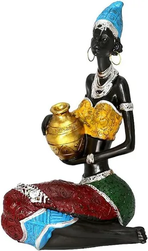 Vista 10 de Rayberro African Women Sculpture,7.48" Black Women Figurine Home Decor Tribal Lady African American Women Statue,Storage Decoration,Collectible