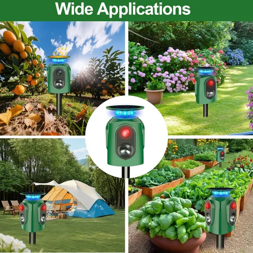 Vista 7 de Repelente ultrasónico de animales para exteriores – Repelente de gatos para exteriores y disuasorio de ciervos con sensor PIR, alimentado por