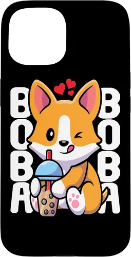 Vista 6 de Funda Kawaii con diseño de corazón de té de burbujas para iPhone 16 Kawaii Boba Dog Corgi Tea Drink