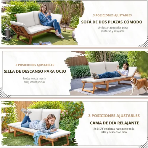 Vista 4 de Devoko Outdoor Couch Acacia Wood Outdoor Sofa Balcony Furniture (White)