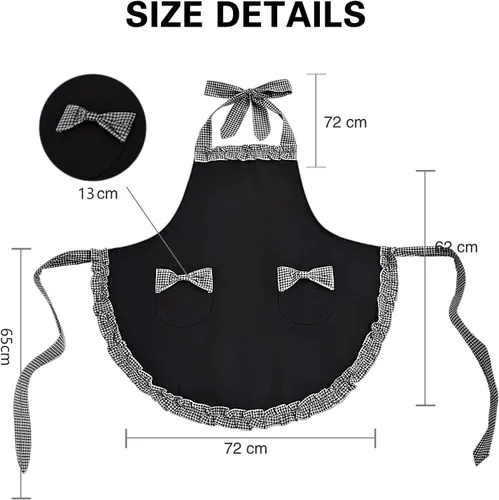 Vista 2 de Violet Mist Lindos delantales negros para mujeres con bolsillos, delantales vintage retro elegantes para niñas con lazo, vestido sexy de los años