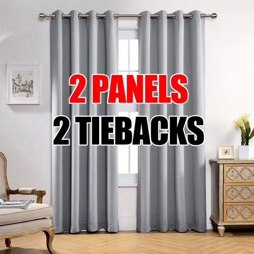 Vista 17 de Set de 2 cortinas para ventana, de Miuco, opacas, con ollaos, para recámara, incluye 2 alzapaños