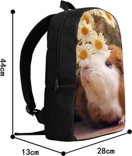Vista 2 de Mochila para niños con estampado escolar y bolsa de viaje para estudiantes de primaria, adolescentes, niñas y niños, Flores de conejillos de indias