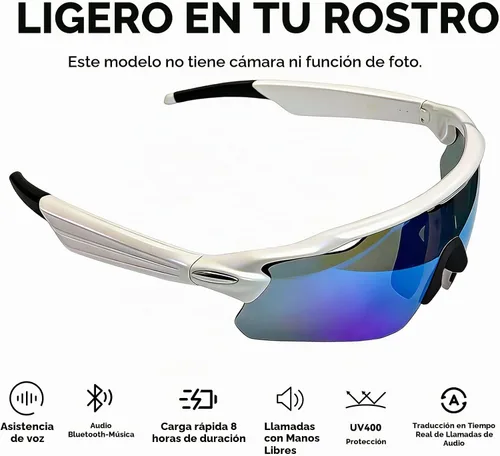 Vista 2 de Lentes de sol inteligentes Bluetooth para hombres y mujeres, con altavoz de oreja abierta con control táctil, lente polarizada UV400, tiempo