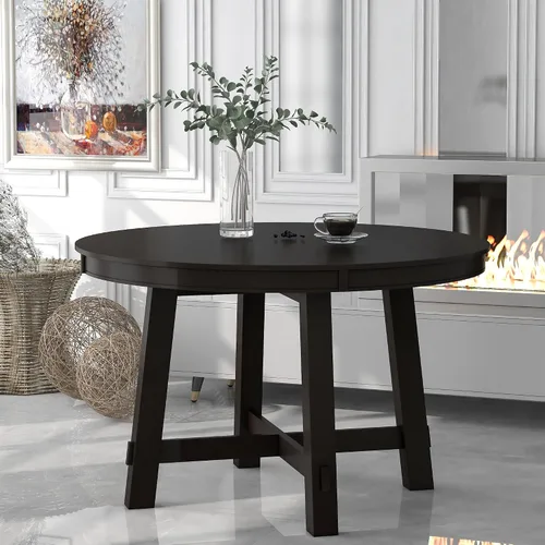 Vista 10 de Farmhouse - Juego de mesa de comedor de 5 piezas, mesa de comedor redonda extensible con 4 cómodas sillas tapizadas, juego de muebles funcionales