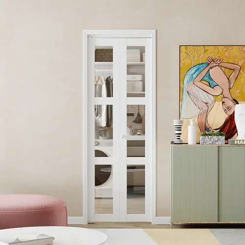 Vista 25 de BARNER HOME Puerta plegable, puerta de armario de cristal transparente de 3 lites, para apertura de 48 x 80 pulgadas, puertas plegables con kits