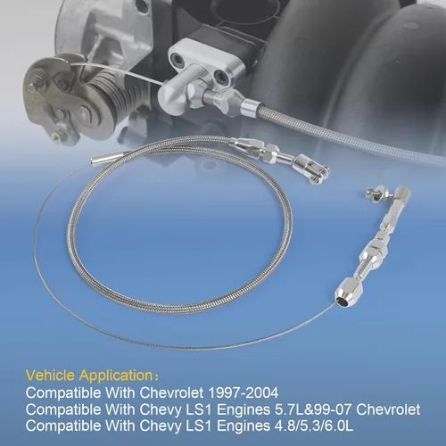 Vista 2 de Kit de cable de acelerador trenzado de acero inoxidable de 24 pulgadas con cubierta de bloqueo, con ajuste de aluminio y casquillo, cables