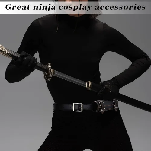 Vista 5 de Jecery 2 piezas de soporte de espada katana anime cuero Cosplay accesorios funda cinturón funda ajustable cinturón dos hebillas