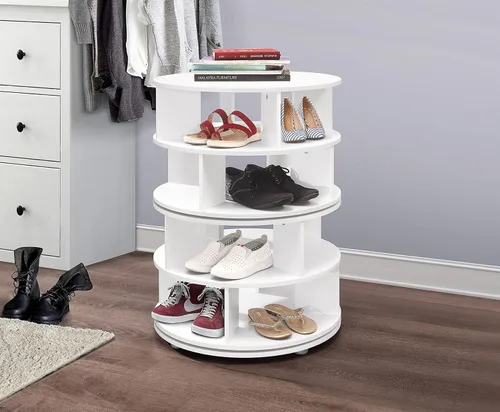 Vista 15 de Kings Brand Furniture - Zapatero giratorio de 5 niveles, 360° giratorio Lazy Susan, organizador de almacenamiento en torre para armario, entrada