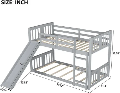 Vista 2 de Flieks Litera individual sobre individual con tobogán y escalera, litera para familia, niños, adolescentes, no necesita somier
