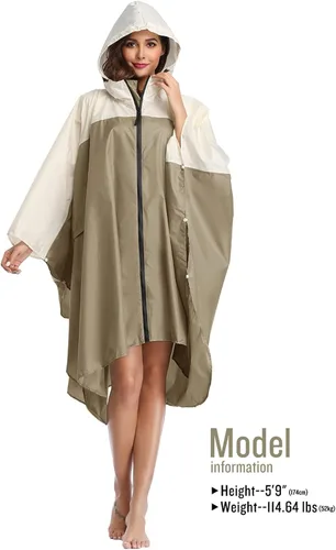 Vista 2 de SaphiRose Poncho de lluvia unisex con capucha impermeable para mujeres adultas