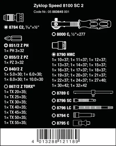 Vista 2 de Wera 8100 SC 2-1/2-Inch Dr. Set 2, multicolor, acero aleado