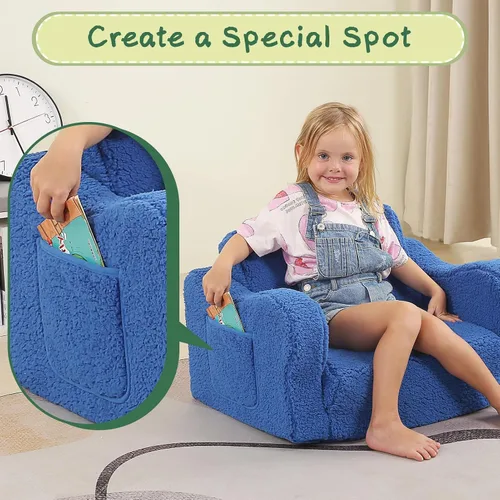 Vista 40 de MOMCAYWEX - Sofá para niños, 2 en 1, plegable, piel de melocotón, color azul